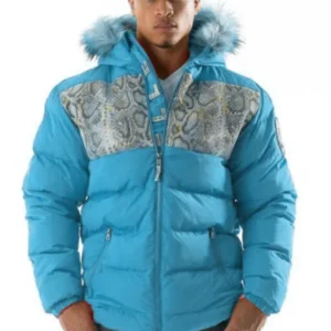 Pelle Pelle Snakeskin Fur Hood Blue Jacket | Puffer Jacket