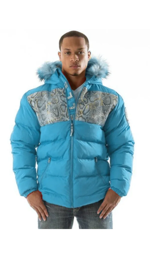 Pelle Pelle Snakeskin Fur Hood Blue Jacket | Puffer Jacket
