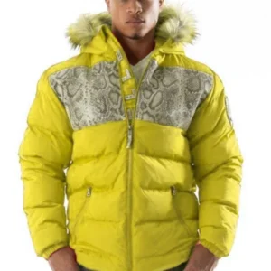 Pelle Pelle Snakeskin Yellow Puffer Jacket | Fur Hood Jacket