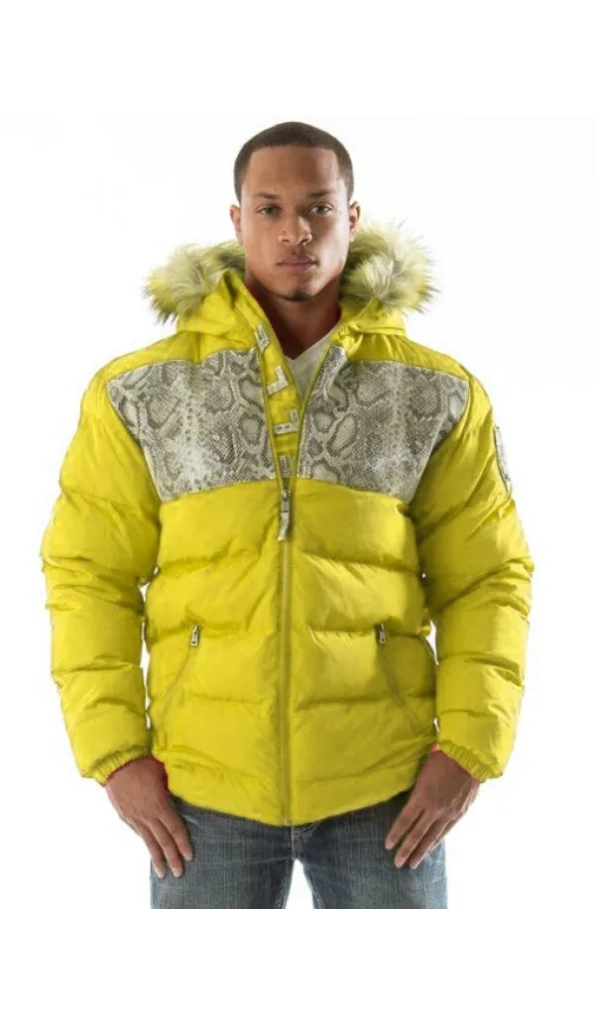 Pelle Pelle Snakeskin Yellow Puffer Jacket | Fur Hood Jacket