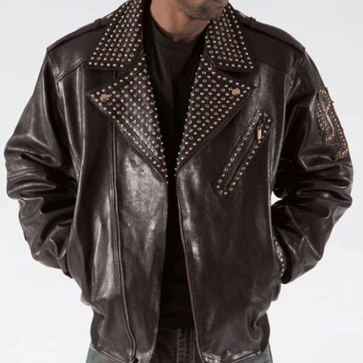 Pelle Pelle Biker Studded Leather Jacket | Dark Brown