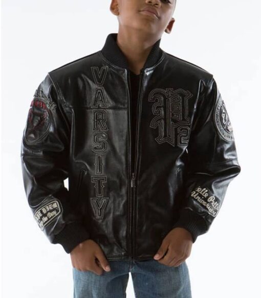 Pelle Pelle Kids Black Varsity Patch Jacket