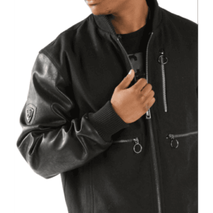 Pelle Pelle Men Black Wool Leather Jacket | Zipper Jacket view 2