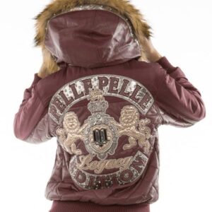 Pelle Pelle Burgundy Puffer Fur Hood Jacket