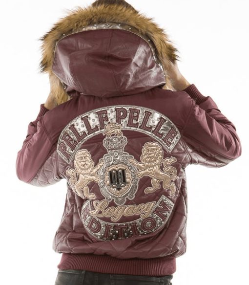 Pelle Pelle Burgundy Puffer Fur Hood Jacket