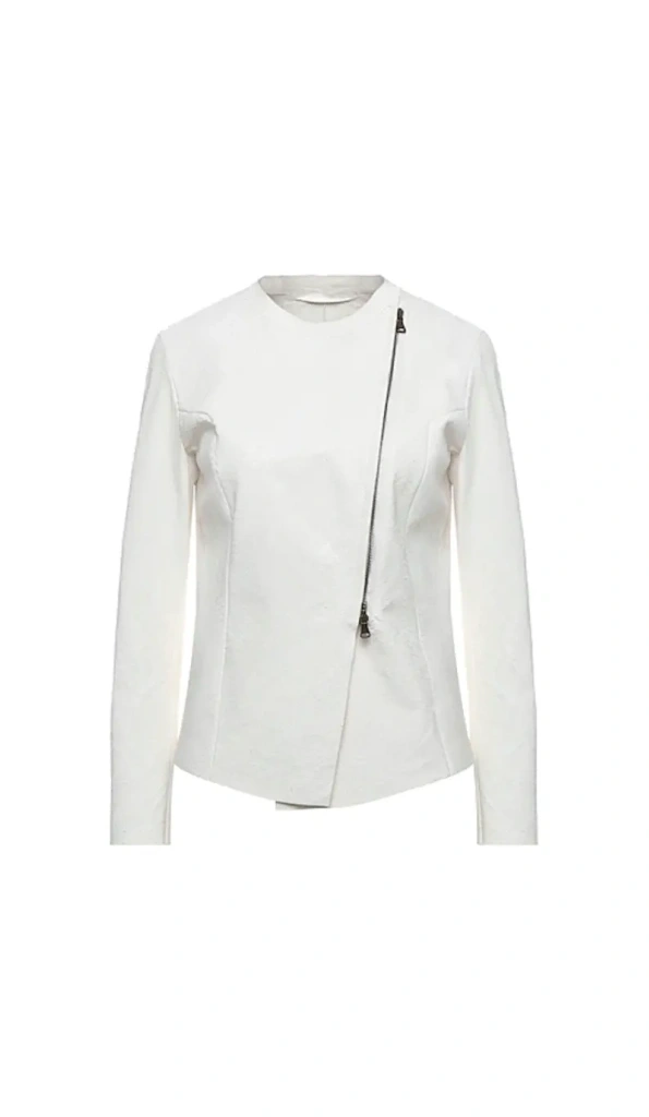 Amazing Pelle Pelle Ovine White Biker Jacket