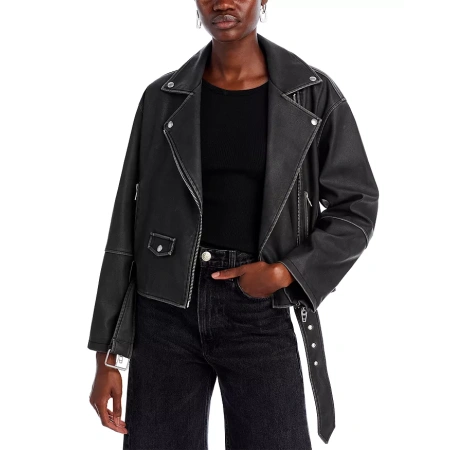 Black Belted Cropped Leather Jacket | Pelle Pelle Store,Cropped Leather Jacket, Belted Jacket