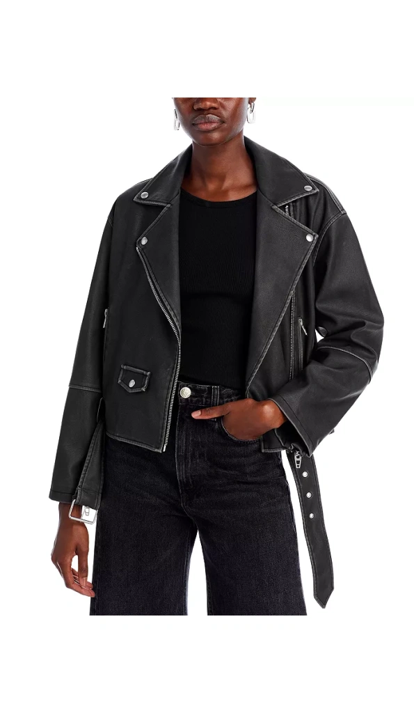 Black Belted Cropped Leather Jacket | Pelle Pelle Store