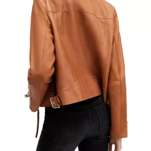 Brown Zipper Cropped Leather Jacket | Pelle Pelle Store view 2