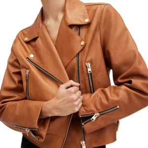 Brown Zipper Cropped Leather Jacket | Pelle Pelle Store view 3