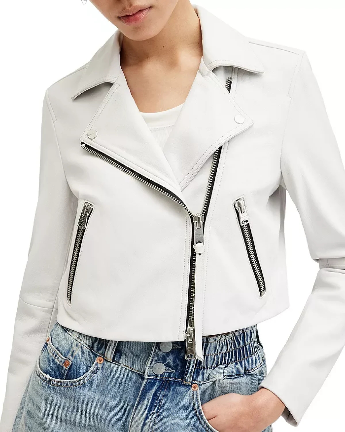 Crop white leather jacket hotsell