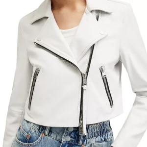 White Cropped Leather Biker Jacket | Pelle Pelle Store