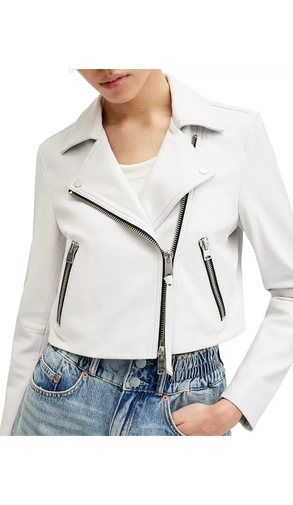 White Cropped Leather Biker Jacket | Pelle Pelle Store
