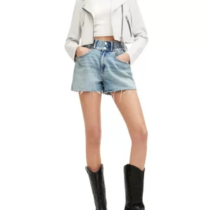 White Cropped Leather Biker Jacket | Pelle Pelle Store view 2