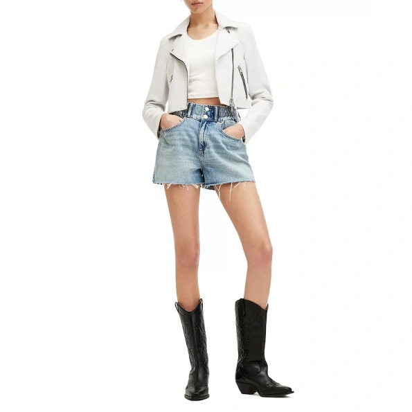 White Cropped Leather Biker Jacket | Pelle Pelle Store