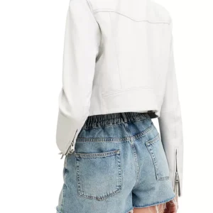 White Cropped Leather Biker Jacket | Pelle Pelle Store view 3