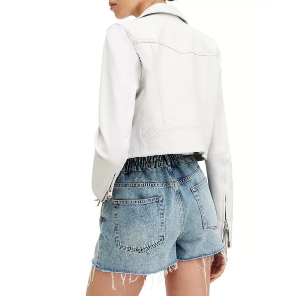 White Cropped Leather Biker Jacket | Pelle Pelle Store