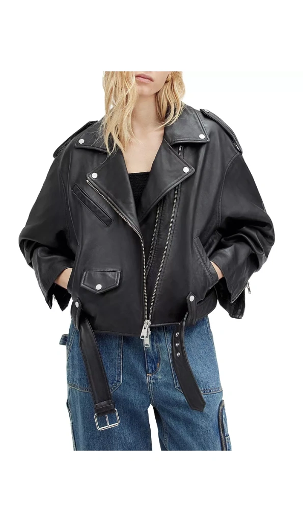 Black Biker Cropped Leather Jacket | Leather Jacket