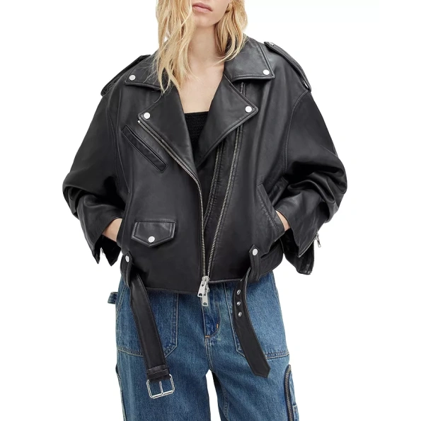 Black Biker Cropped Leather Jacket | Leather Jacket