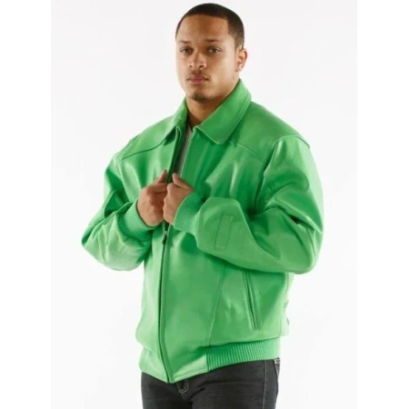 Pelle Pelle Plain Green Leather Plush Jacket