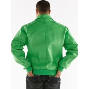 Pelle Pelle Plain Green Leather Plush Jacket | Men Jacket