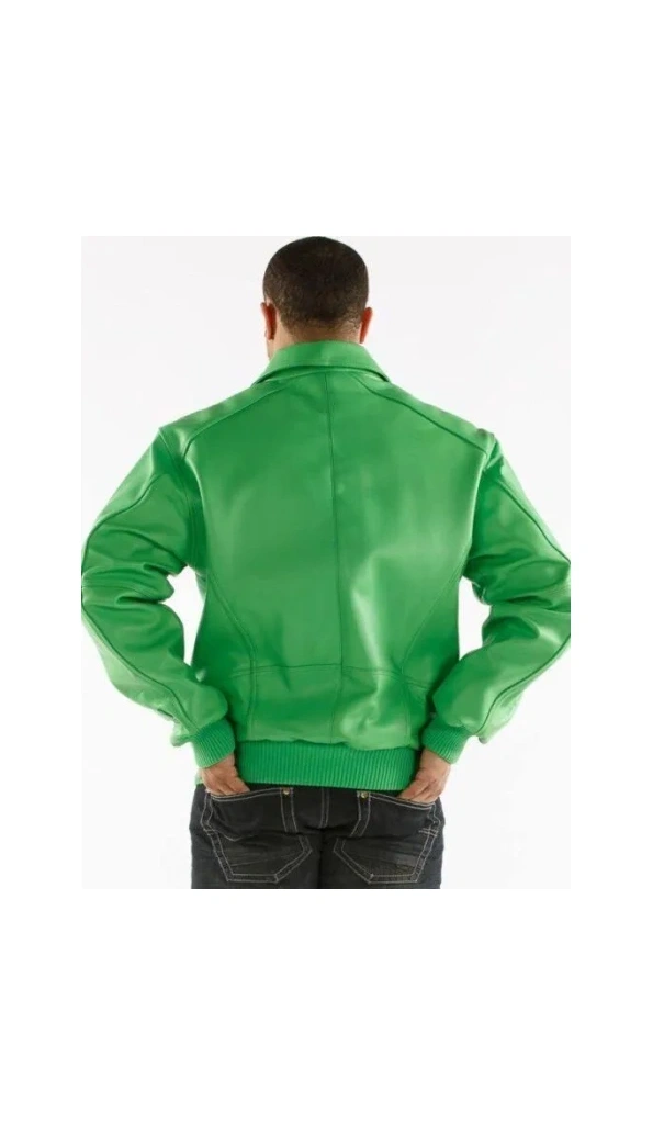 Pelle Pelle Plain Green Leather Plush Jacket | Men Jacket