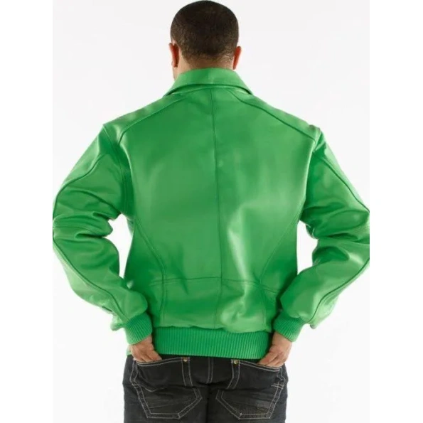 Pelle Pelle Plain Green Leather Plush Jacket | Men Jacket