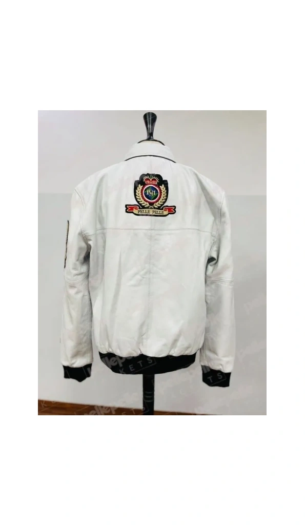 Pelle Pelle White MB Patched Leather Jacket | Men & Women