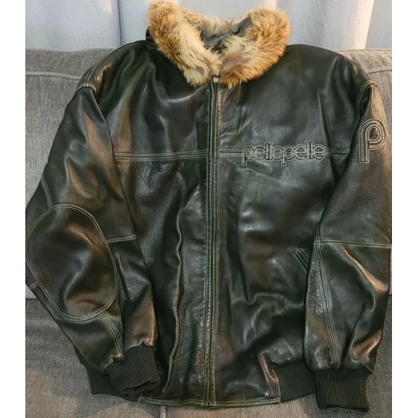 Pelle Pelle Dark Green Fur Hooded Jacket | Leather Jacket