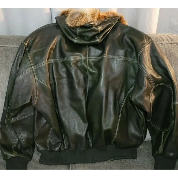 Pelle Pelle Dark Green Fur Hooded Jacket | Leather Jacket view 2