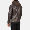 Vintage Brown Hooded Leather Biker Jacket