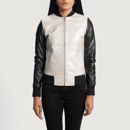 Black And White Leather Flight Jacket Women