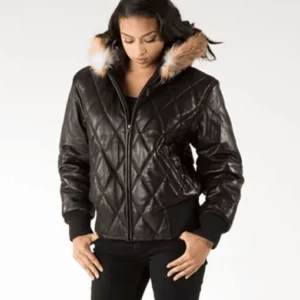 Pelle Pelle Women Quilted Leather Jacket | Fur Hood Jacket
