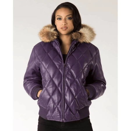 Pelle Pelle Purple Quilted Fur Hood Jacket