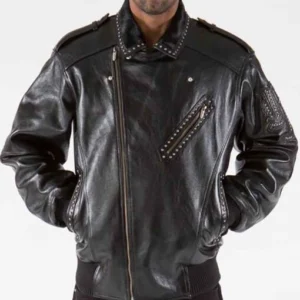 Pelle Pelle Men Biker Studded Leather Jacket | Black Jacket view 2