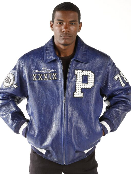 Pelle Pelle Blue MB Leather Varsity Jacket | Men Jacket view 2