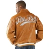 Pelle Pelle Brown MB Leather Varsity Jacket, Brown Leather Jacket Mens