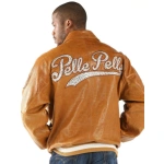 Pelle Pelle Brown MB Leather Varsity Jacket, Brown Leather Jacket Mens