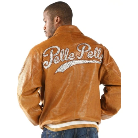 Pelle Pelle Brown MB Leather Varsity Jacket, Brown Leather Jacket Mens