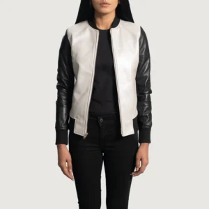 Black And White Leather Flight Jacket Women view 1