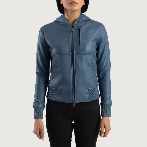 Pelle Pelle Blue Hooded Flight Leather Jacket