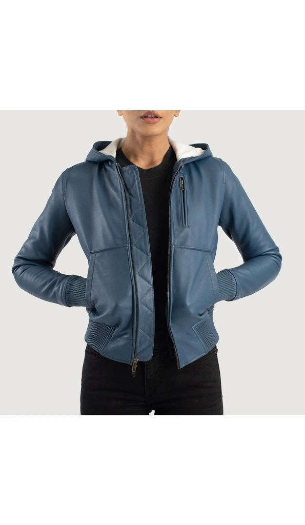 Pelle Pelle Blue Hooded Flight Leather Jacket