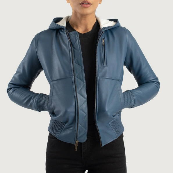 Pelle Pelle Blue Hooded Flight Leather Jacket, Leather Jacket, Blue Hooded Jacket,Hooded Jacket, Pelle Pelle Jacket, Flight Leather Jacket