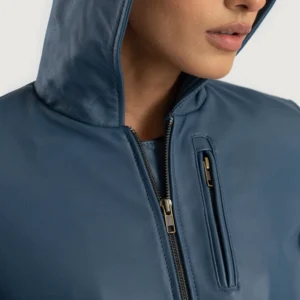 Pelle Pelle Blue Hooded Flight Leather Jacket view 4