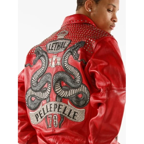 Pelle Pelle Lethal Studded Leather Jacket | Red Jacket view 3