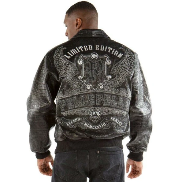 Pelle Pelle Men Black Croc Leather Jacket | Legend Series