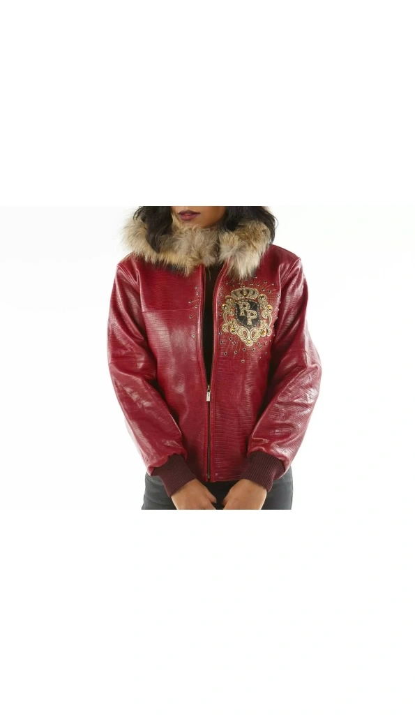 Pelle Pelle Women Crest Fur Hood Jacket | Red Jacket