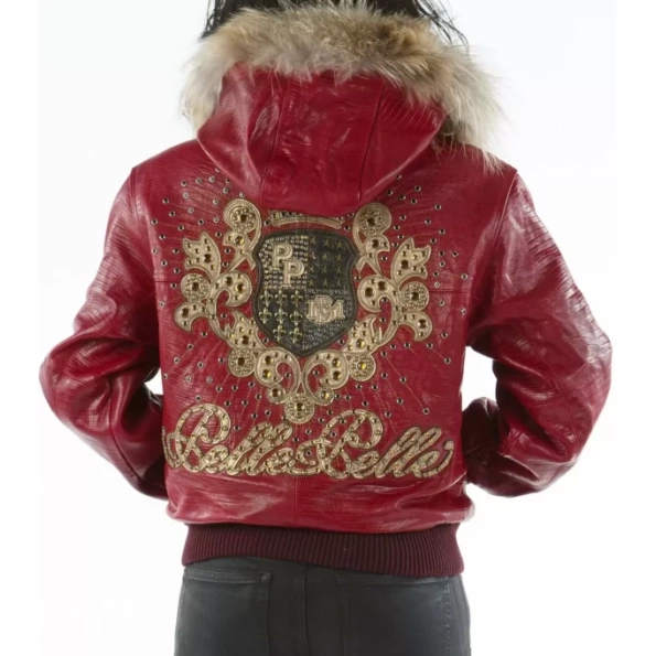 Pelle Pelle Women Crest Fur Hood Jacket | Red Jacket view 2