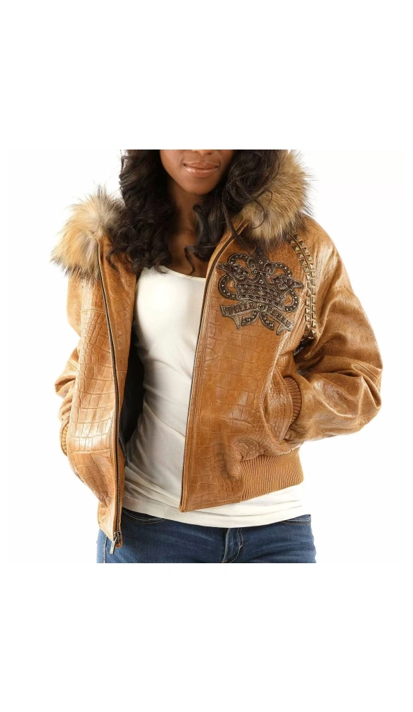 Pelle Pelle Ornate Women Fur Hood Jacket | Brown Jacket