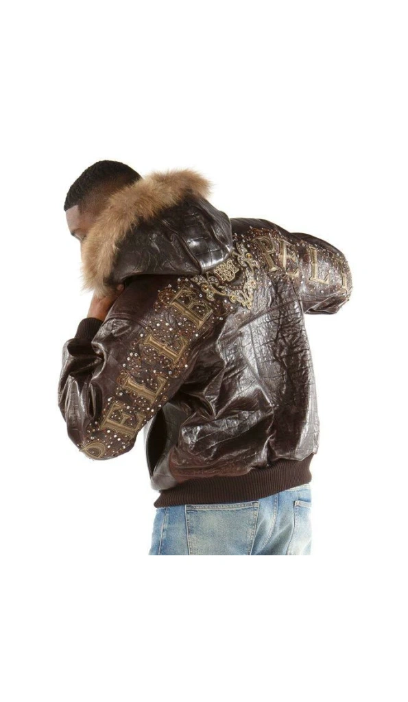 Pelle Pelle Dark Brown Crest Leather Jacket | Hooded Jacket